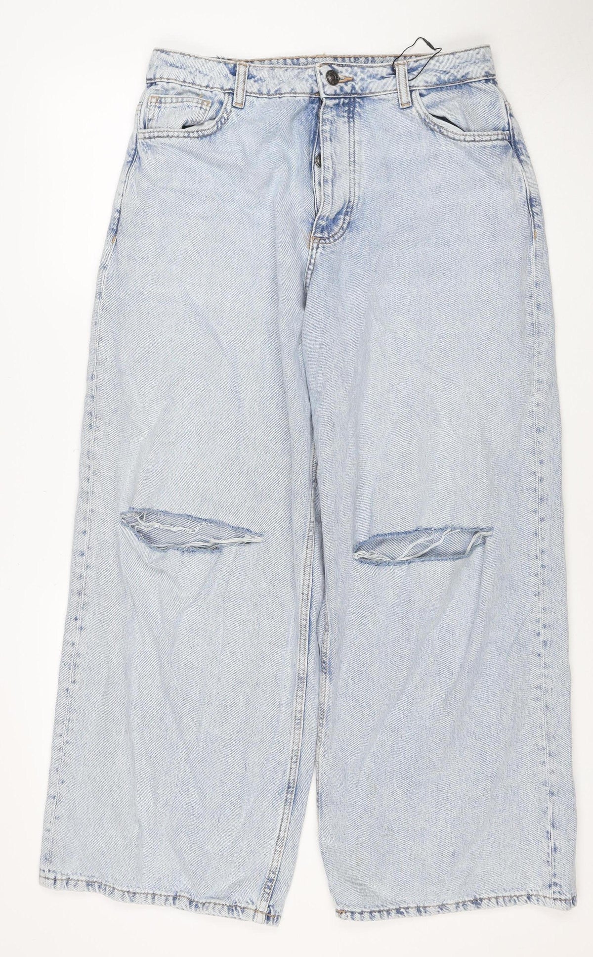 Primark Women Blue UK 12 High Rise Distressed Straight Jeans