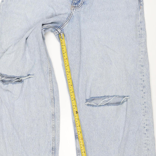 Primark Women Blue UK 12 High Rise Distressed Straight Jeans