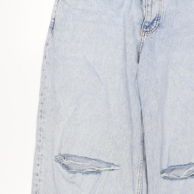Primark Women Blue UK 12 High Rise Distressed Straight Jeans