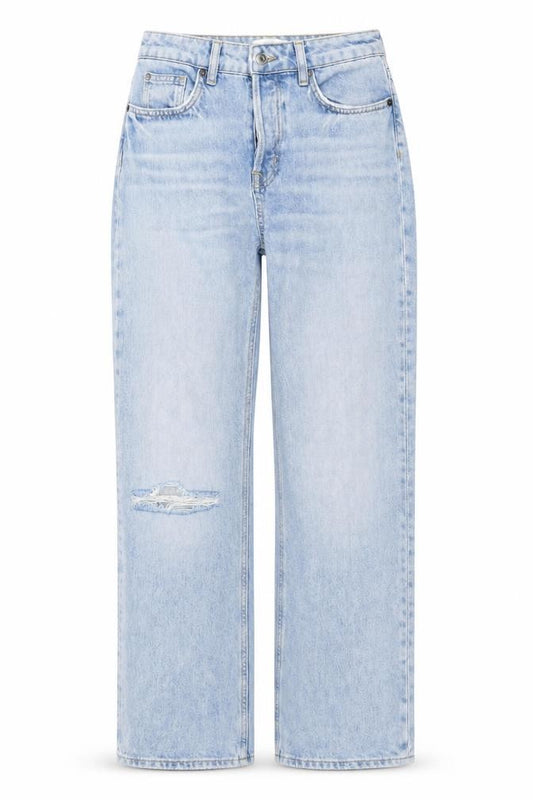 H&M Women’s Blue UK 10 High Rise Wide-Leg Distressed Cotton Jeans