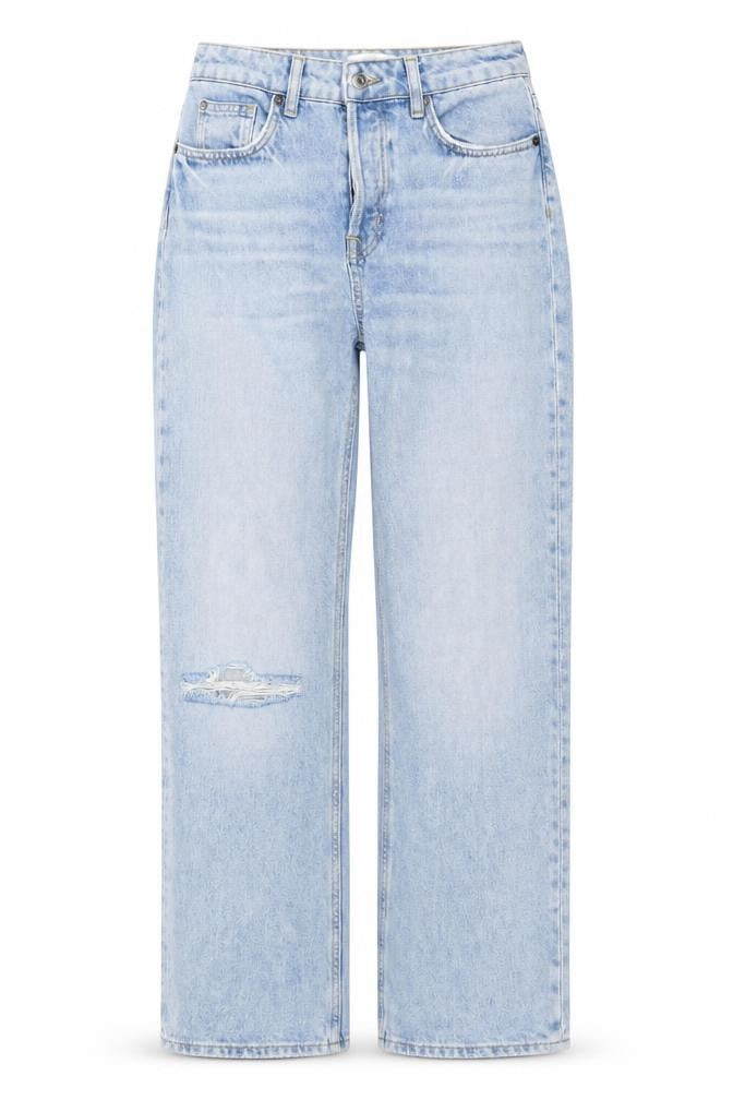 Front view of H&M Women’s Blue UK 10 High Rise Wide-Leg Distressed Cotton Jeans