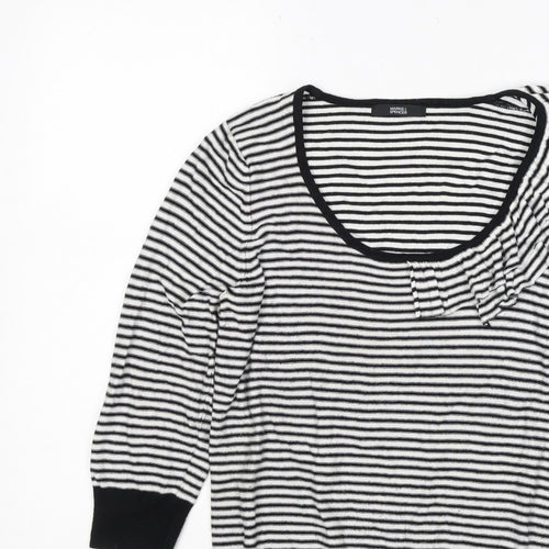 Marks & Spencer Women Black White UK 12 Striped Ruffle Knit Jumper