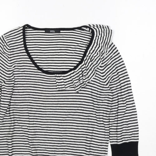 Marks & Spencer Women Black White UK 12 Striped Ruffle Knit Jumper