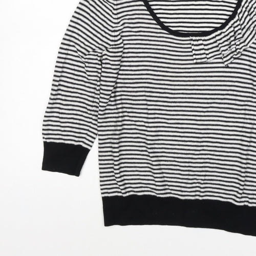 Marks & Spencer Women Black White UK 12 Striped Ruffle Knit Jumper