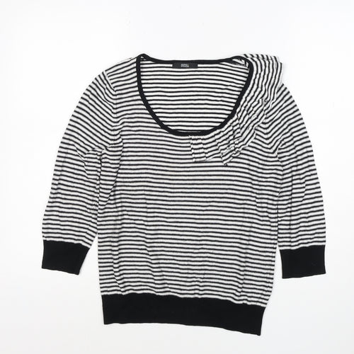Marks & Spencer Women Black White UK 12 Striped Ruffle Knit Jumper