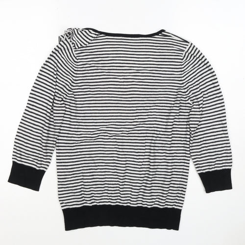 Marks & Spencer Women Black White UK 12 Striped Ruffle Knit Jumper