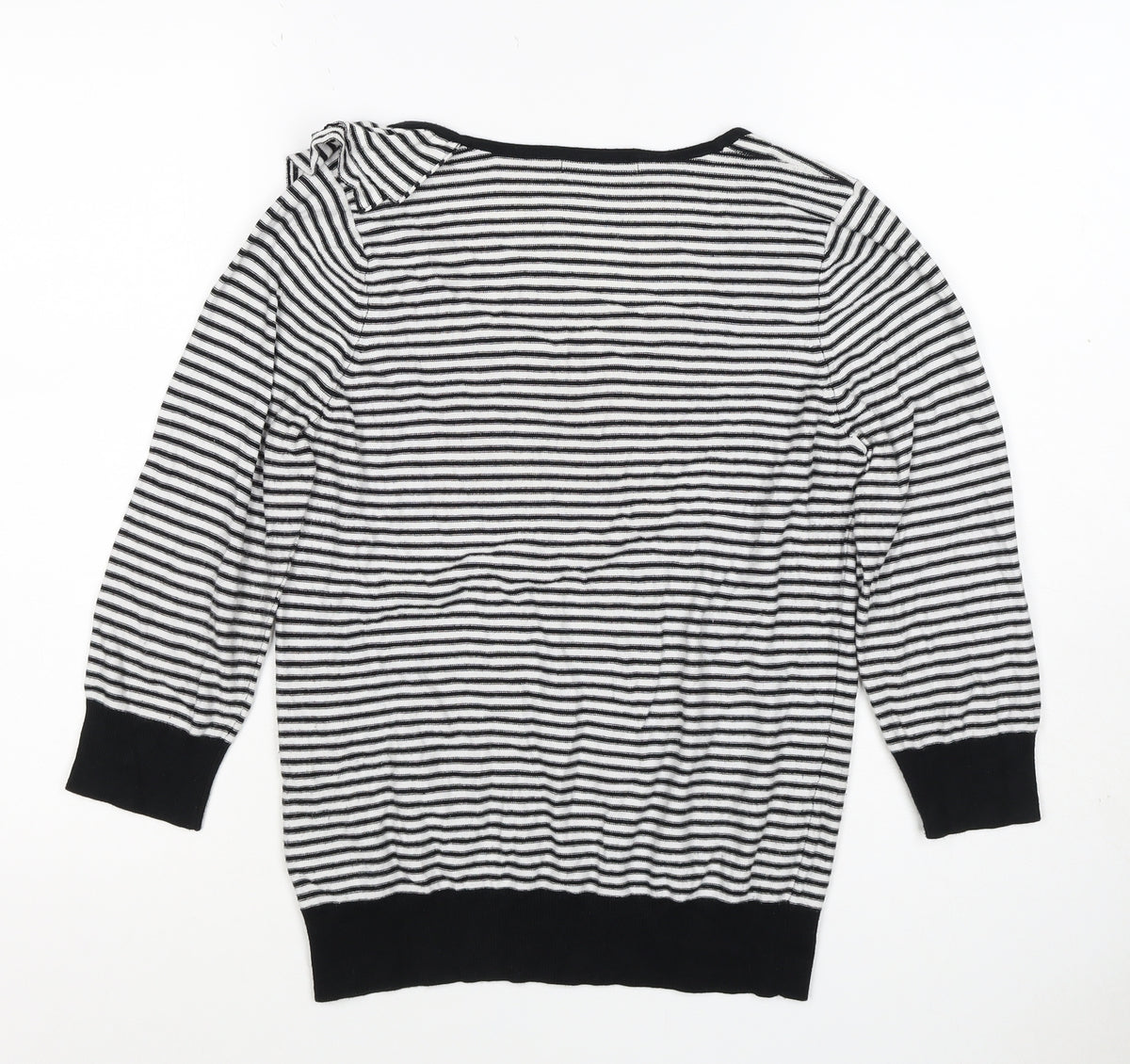 Marks & Spencer Women Black White UK 12 Striped Ruffle Knit Jumper