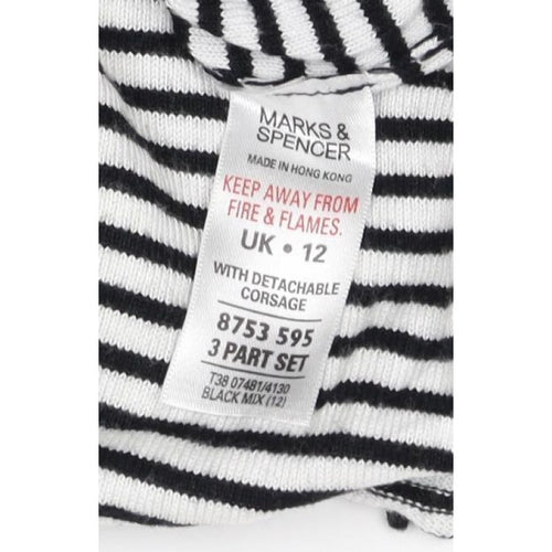 Marks & Spencer Women Black White UK 12 Striped Ruffle Knit Jumper