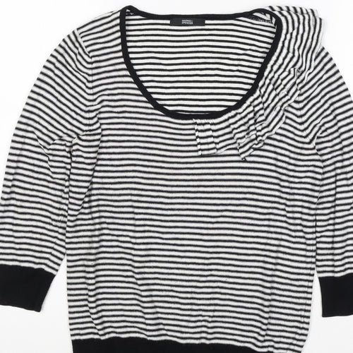 Marks & Spencer Women Black White UK 12 Striped Ruffle Knit Jumper