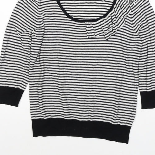 Marks & Spencer Women Black White UK 12 Striped Ruffle Knit Jumper