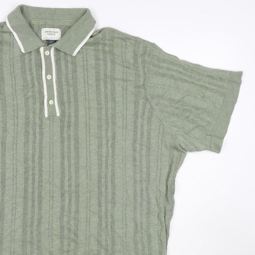 American Eagle Men Green XL Textured Knit Short Sleeve Polo Shirt