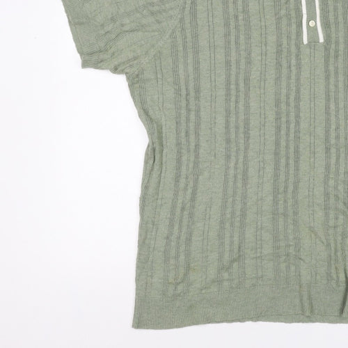 American Eagle Men Green XL Textured Knit Short Sleeve Polo Shirt