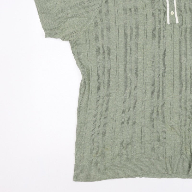 American Eagle Men Green XL Textured Knit Short Sleeve Polo Shirt