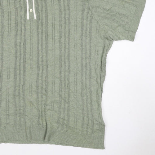 American Eagle Men Green XL Textured Knit Short Sleeve Polo Shirt