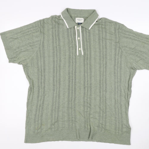 American Eagle Men Green XL Textured Knit Short Sleeve Polo Shirt