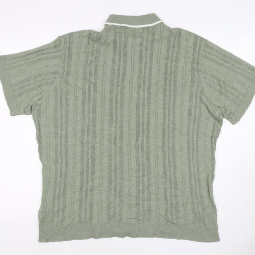 American Eagle Men Green XL Textured Knit Short Sleeve Polo Shirt