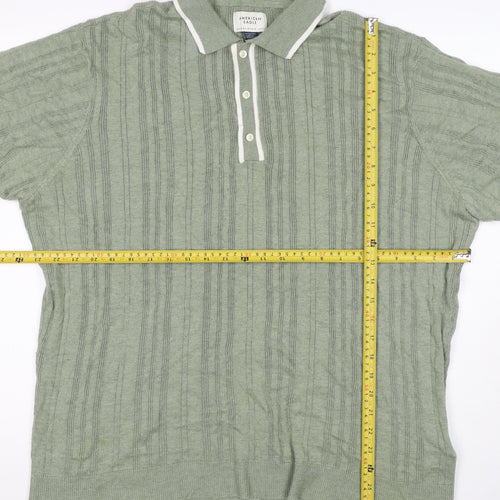 American Eagle Men Green XL Textured Knit Short Sleeve Polo Shirt