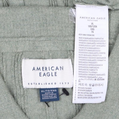 American Eagle Men Green XL Textured Knit Short Sleeve Polo Shirt