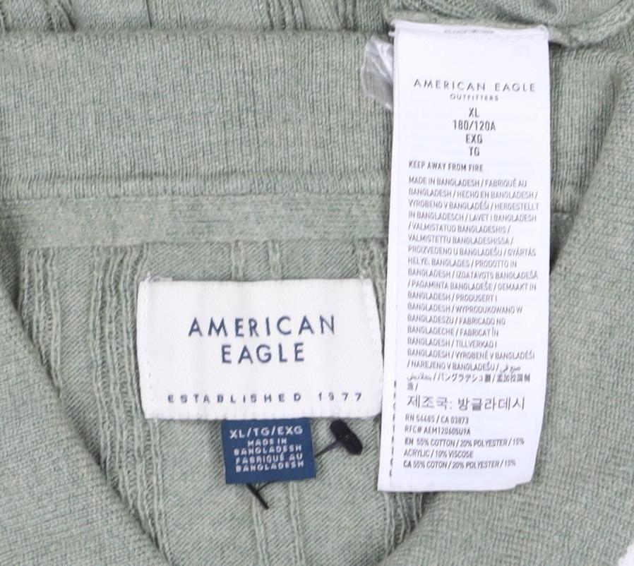 American Eagle Men Green XL Textured Knit Short Sleeve Polo Shirt