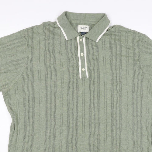 American Eagle Men Green XL Textured Knit Short Sleeve Polo Shirt