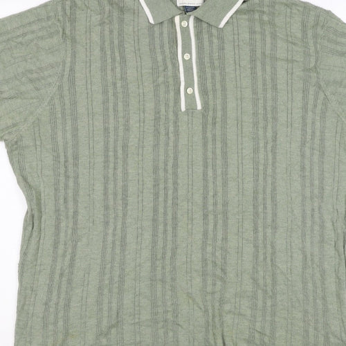 American Eagle Men Green XL Textured Knit Short Sleeve Polo Shirt