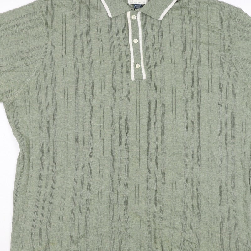 American Eagle Men Green XL Textured Knit Short Sleeve Polo Shirt