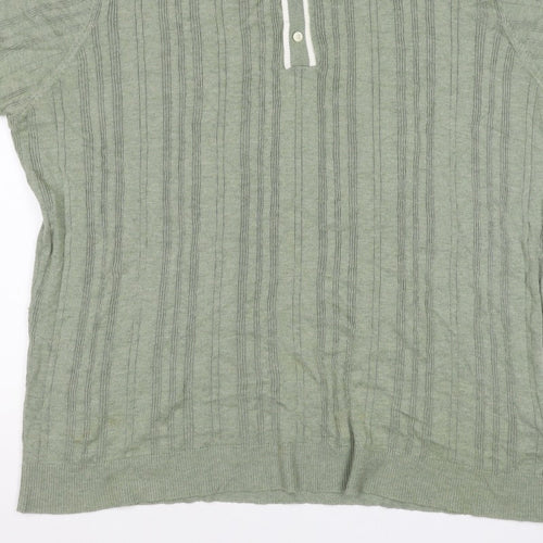 American Eagle Men Green XL Textured Knit Short Sleeve Polo Shirt