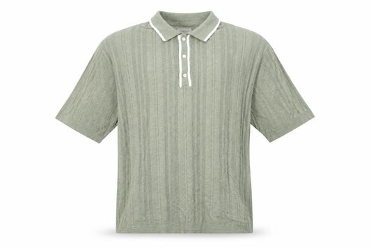 American Eagle Men Green XL Textured Knit Short Sleeve Polo Shirt