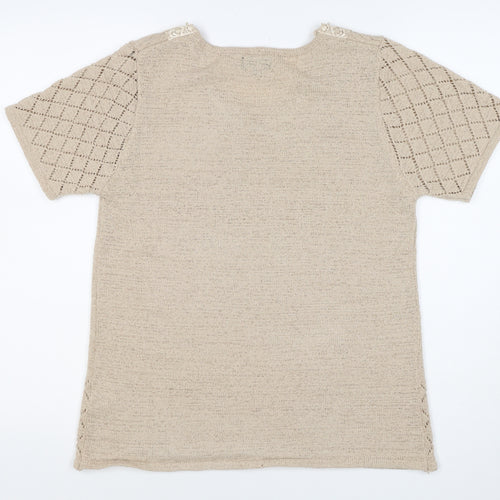 Casamia Women’s Beige S Knit Lace Scoop Neck Short Sleeve Jumper