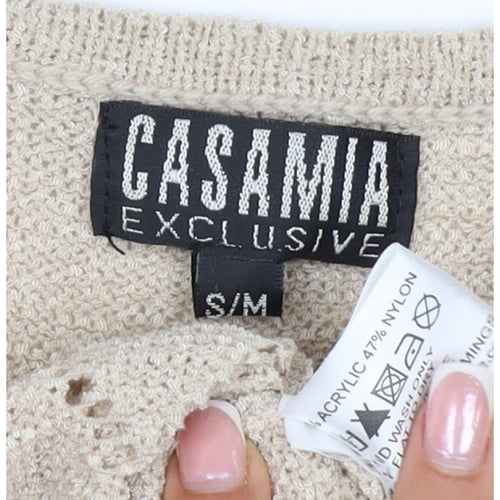 Casamia Women’s Beige S Knit Lace Scoop Neck Short Sleeve Jumper
