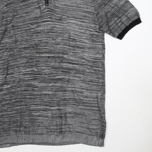 River Island Men’s Grey Striped Knit Zip Polo Shirt Size S
