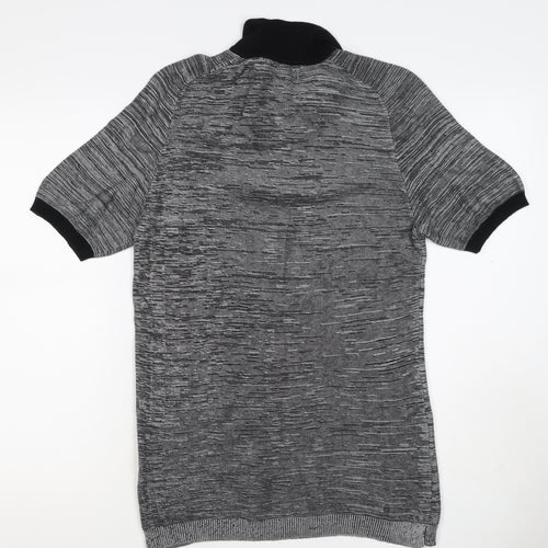 River Island Men’s Grey Striped Knit Zip Polo Shirt Size S