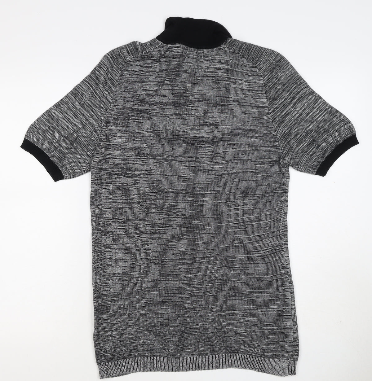 River Island Men’s Grey Striped Knit Zip Polo Shirt Size S