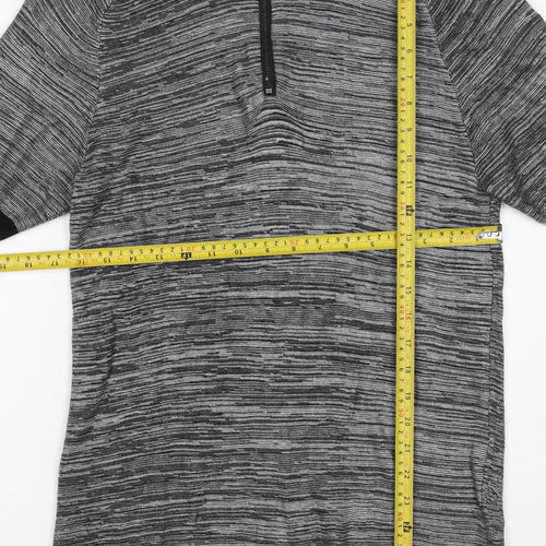 River Island Men’s Grey Striped Knit Zip Polo Shirt Size S