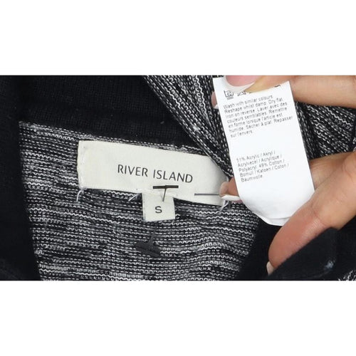River Island Men’s Grey Striped Knit Zip Polo Shirt Size S