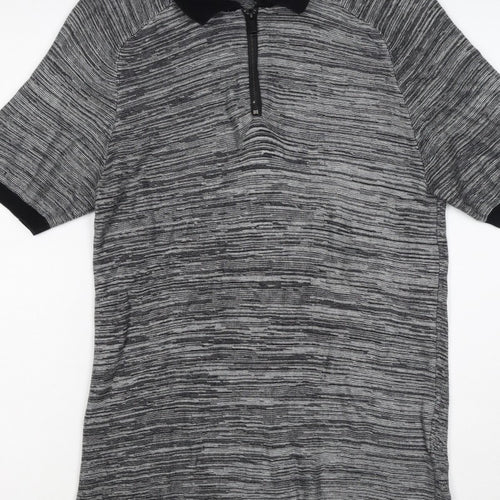 River Island Men’s Grey Striped Knit Zip Polo Shirt Size S