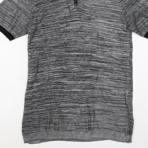 River Island Men’s Grey Striped Knit Zip Polo Shirt Size S