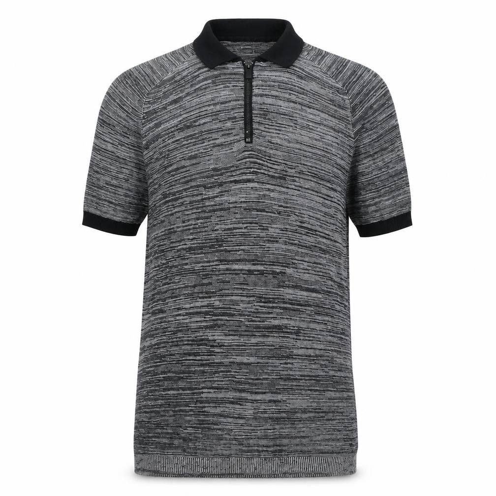 River Island Men’s Grey Striped Knit Zip Polo Shirt Size S