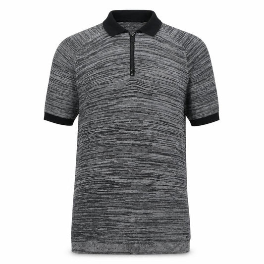 River Island Men’s Grey Striped Knit Zip Polo Shirt Size S