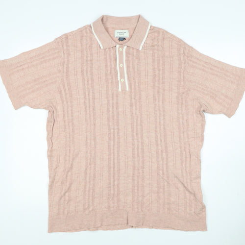 American Eagle Men's Pink 2XL Textured Striped Knit Polo Shirt