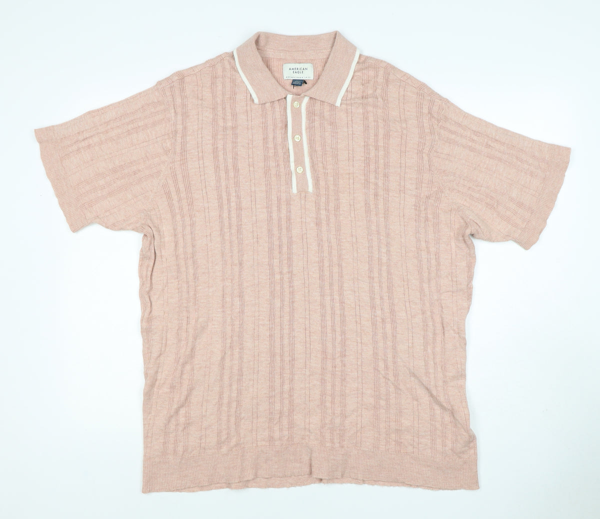 American Eagle Men's Pink 2XL Textured Striped Knit Polo Shirt