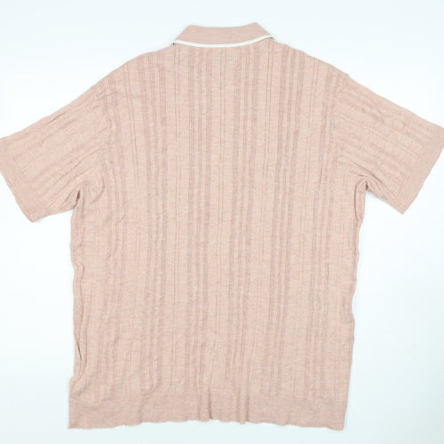 American Eagle Men's Pink 2XL Textured Striped Knit Polo Shirt