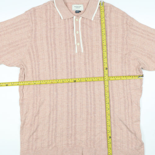 American Eagle Men's Pink 2XL Textured Striped Knit Polo Shirt