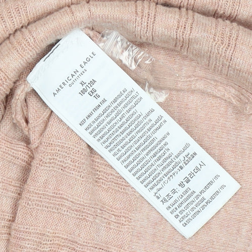 American Eagle Men's Pink 2XL Textured Striped Knit Polo Shirt