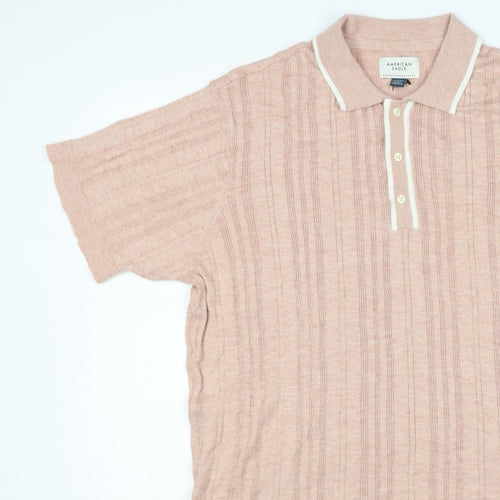 American Eagle Men's Pink 2XL Textured Striped Knit Polo Shirt