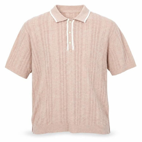 American Eagle Men's Pink 2XL Textured Striped Knit Polo Shirt