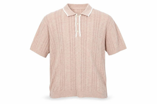 American Eagle Men's Pink 2XL Textured Striped Knit Polo Shirt