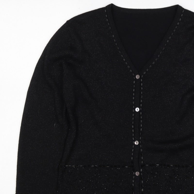 Marks and Spencer Women’s Black UK 14 V-Neck Button Knit Cardigan