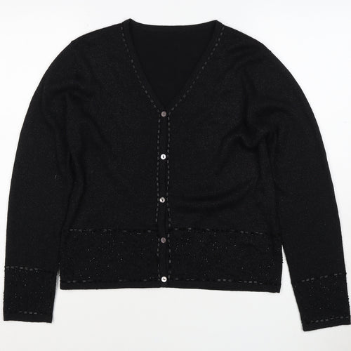 Marks and Spencer Women’s Black UK 14 V-Neck Button Knit Cardigan