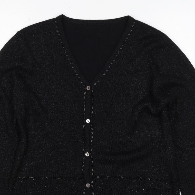 Marks and Spencer Women’s Black UK 14 V-Neck Button Knit Cardigan